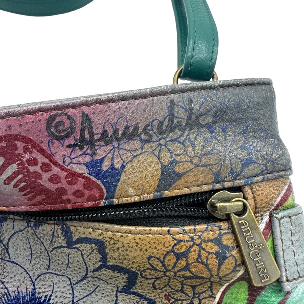 Anuschka Medium Butterfly Floral Painted Crossbody Leather Purse Shoulder Bag - Picture 7 of 13